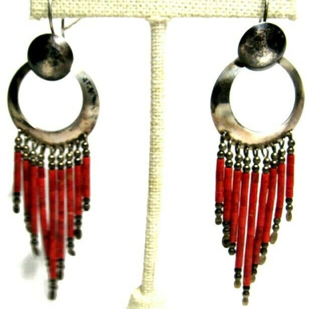 Sterling Silver Pierced Earrings Coral Chandelier